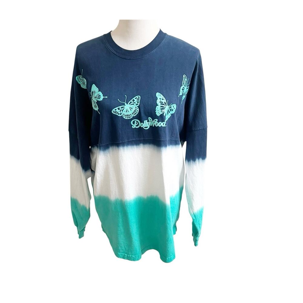Spirit Jersey Dollywood Butterfly Glitter Size Medium Colorblock Blue Green